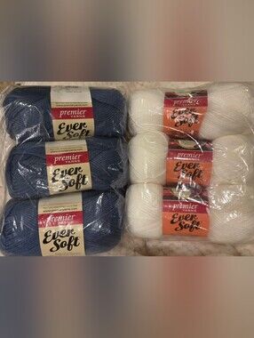 Premier Yarns EverSoft Yarn Bundle in Navy and White 6 New In Packaging